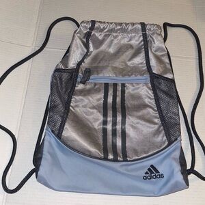 Adidas Silver and Black Drawstring Backpack